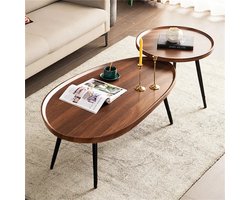 Dailygoods Kleine onregelmatige druppelvormige salontafelset van massief hout, 2-in-1 bijzettafel met driehoekige