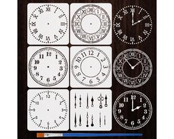 Dailygoods- Klok Stencil 6 Stuks - 30x30cm - Romeinse Cijfers - Schilderen op Hout/Canvas/Papier - Creatieve Inspiratie - DIY Kunstnijverheid - Schilderstencil