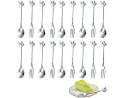 Dailygoods- Koffielepels 16-delige set - Taartvorken - Roestvrij staal - Bladdesign - Vaatwasmachinebestendig - Hoogglans gepolijst - Bestekset
