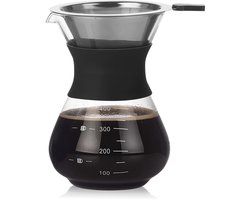 Dailygoods- Koffiezetapparaat 2-3 Kop - Giet Over Koffiezetapparaat - Glazen Pot - Roestvrij Stalen Koffiefilter - Compact Ontwerp - Drip Coffee Maker