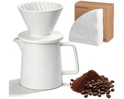 Dailygoods- Koffiezetapparaat 450 ml - Keramische Koffiedruppelaar - Porseleinen Koffiefilter - 100 Papieren Filters - Handmatige Koffiepot - BPA-vrij - Koffiemaker