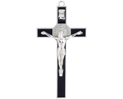 Dailygoods- Kruisbeeld Antiek - Wanddecoratie Metalen Kruis - Spiritueel Geschenk - Zwart Emaille - 98 mm Breed - 195 mm Lang