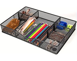 Dailygoods- Lade Organizer - Verstelbare Compartimenten - Metaal - Opbergdoos - Kantoor/Bureau - Keuken/Gereedschap - Antislip Rubber Pads - 13x9.2x1.9 inch