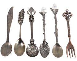 Dailygoods- Lepels Set van 6 - Vintage Stijl - Dessertlepels - Koffielepels - Roerlepels - Antiek Messing - Duurzaam Materiaal - Servies