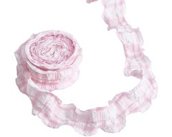 Dailygoods- Lint Roze Plaid - Linnen Cadeaulint - 10 Yards - 42 mm Breed - Tartan Patroon - Ruche Rand - Creatieve Ambachten