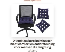Dailygoods- Luchtkussen Ergonomisch Ontwerp - Opblaasbaar - Antidecubitus - Rolstoel - Bureaustoel - PVC Materiaal - 39x39cm - Zitkussen
