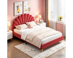 Dailygoods - Meisjesbed 140 x 200 cm met in hoogte verstelbaar hoofdeinde - Fluweel kinderbed