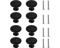 Dailygoods- Meubelknoppen Vintage - Set van 8 - Zwart Mat - Bloemenpatroon - Hoogwaardige Aluminiumlegering/Roestvrij Staal - Voor Kledingkasten/Commodes - Kastknoppen