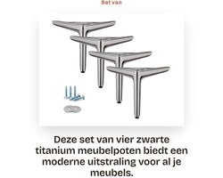 Dailygoods- Meubelpoten 15 cm - Set van 4 - Zwarte Driehoekige Poten - Hoogwaardig Ijzer - Geschikt voor Banken/Kasten/Tafels - Meubelbenen