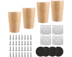 Dailygoods- Meubelpoten 6 cm - Houten Poten - Bankpoten/Kastpoten - Robuust/Rond - Zware Belasting - Inclusief Montageplaten - Tafelpoten