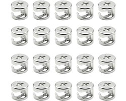 Dailygoods- Meubelverbinder 20 Stuks - Excentrische Meubelverbinder - Meubelschroeven - Kastverbinder - Roestvrij Staal - 15x12 mm - Meubelconnector