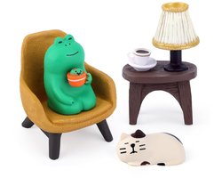 Dailygoods- Miniatuur Beeld Set - Hars Kikker/Kat Ornamenten - Decoratie Woonkamer - Grappige Bureau Accessoires - Binnen Ornamenten - 4 Stuks