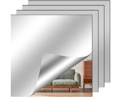 Dailygoods - Muurstickers, spiegel zonder lijst, 4 stuks spiegel van acryl, muurstickers, 20 x 20 cm, spiegel voor kast, stickers voor slaapkamer, woonkamer
