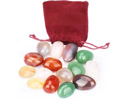 Dailygoods - Natuurstenen Set van 15 Geselecteerde Edelstenen - Rode Zak