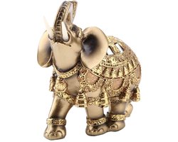 Dailygoods- Olifant Beeldje Gouden Kunsthars - Decoratie Beeld - Rijkdom Beeldje - Groot Formaat 11,5 cm - Thuis/Kantoor Decoratie - Nieuwstaat - Deco