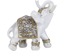 Dailygoods- Olifant Beeldje Hars - Feng Shui Sculptuur - Gouden Bloem Porselein - Decoratie voor Thuiskantoor - Afmetingen 11x4,5x11cm - Rijkdom en Geluk - Decoratiebeeldje