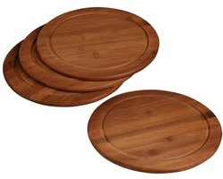 Dailygoods- Ontbijtborden Set van 4 - Bamboe - Ø 26 cm - Duurzaam - Robuust - Met Sapgoot - Ideaal voor Dagelijks Gebruik - Eetborden