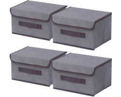 Dailygoods- Opbergdozen 4 stuks - Opvouwbaar - Deksel - Stof - Kledingopslag - Ruimtebesparend - Handgrepen - Opbergmanden