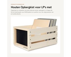 Dailygoods- Opbergkist Vintage Stijl - Houten Kist voor LP's - Opbergdoos voor 50-80 Platen - Krijtbord voor Labelen - Inclusief Krijt en Schroeven