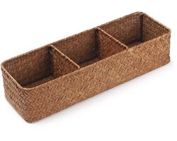 Dailygoods- Opbergmand Natuurlijke Kleur - Handgeweven Zeegras - 3 Vakken - Organiseren Toiletpapier - Ideaal voor Tafel of Plank - 37cm x 12cm x 8cm - Opbergdoos