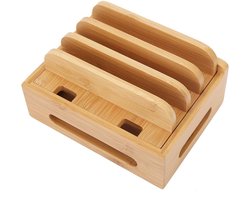 Dailygoods - Oplaadstation Meerdere Apparaten - Bamboe Organizer - Docking Station - Voor Smartphone en Tablet - Multifunctionele Hub - Duurzaam Bambo