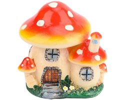 Dailygoods- Paddestoel Huis - Miniatuur Decoratie - Hars Standbeeld - Tuin Ornament - Sprookjeswereld - Hoogte 9,5 cm - Tuindecoratie
