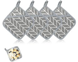 Dailygoods- Pannenlappen Set van 4 - Wasbare Katoenen Lappen - Antislip - 17 x 17 cm - Voor Ovens/Bakken - Grijze Beschermlappen - Keukenhanddoeken