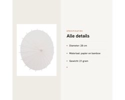 Dailygoods- Papieren Parasol Wit - Houten Parasolbotten - Kunstdecoratie - Fotografie Rekwisieten - Romantisch en Elegant - 28CM - Paraplu