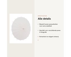 Dailygoods- Papieren Parasol Wit - Massief Houten Parasolbotten - Kunstdecoratie - Fotografie Rekwisieten - Romantisch en Elegant - 28CM - Paraplu