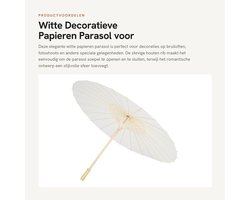 Dailygoods- Parasol Decoratief Wit - Papieren Parasol - Bruiloft Decoratie - Fotografie Prop - Houten Rib - Romantisch en Duurzaam - Decoratieve Paraplu