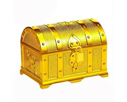 Dailygoods- Piratenkist Goud - Schatkistje met Slot - Schatkist Hout - Speelgoed Kist - Mini Piraten Kist - 14 x 10 x 10 cm