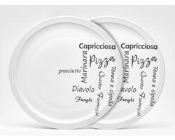 Dailygoods- Pizzabord 30 cm - Porseleinen Bord - Italiaans Design - Vaatwasmachinebestendig - Ideaal voor Pizza/Pasta - Modern Motief - Dinerbord