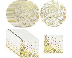 Dailygoods- Placemats Goudfolie 33 cm - Ronde Placemats - Tafelset 16 Stuks - Papieren Handdoeken 20 Stuks - Polyester - Luxe en Duurzaam - Tafelmat