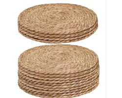 Dailygoods- Placemats Handgeweven - Ronde Hittebestendige Tafelmatten - Onderzetters voor Glazen - Onderzetters voor Pannen - Natuurlijke Riet - 24 cm Diameter