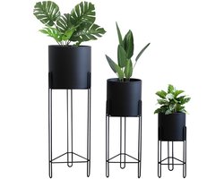 Dailygoods- Plantenbakken Set van 3 - Hoge Plantenbakken - Plantenstandaards - Indoor/Outdoor - Witte Afwerking - Stevige Metalen Constructie - Bloempotten
