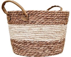 Dailygoods- Plantenmand 30x25x20cm - Handgemaakt - Rieten Mand - Leren Hengsels - Multifunctionele Mand - Natuurlijk Design - Opbergmand