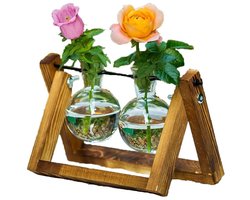 Dailygoods- Plantenstandaard met glazen potten - Houten rek - Hydrocultuur - Decoratie - Voor snijplanten en kamerplanten - Uniek decorstatement - Plantenhouder