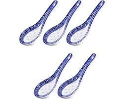Dailygoods- Porseleinen Lepel Set van 5 - Chinese Soeplepel - Keramische Lepel