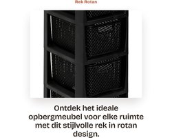 Dailygoods- Rek in rotan design - BPA-vrije kunststof - 4 manden - 29,5 x 24 x 64,2 cm - gemonteerd geleverd - perfect voor woonkamer/slaapkamer/badkamer/kinderkamer - Opbergrek