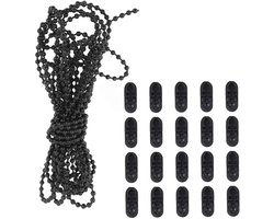 Dailygoods- Rolgordijn 10m - Rolgordijn Ketting - Geschikt voor Rolluiken/Jaloezieën/Lamellengordijnen - 20 Kralen Gespen - Zwart - Raamdecoratie