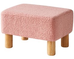 Dailygoods - Roze Rectangulaire Voetensteun met Teddy Velvet Bekleding - Multifunctionele Kruk