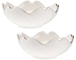 Dailygoods- Sauskommen 2 Stuks - Keramisch - Witte Porseleinen Dipschalen - Bloemvorm - 7 cm - Voor Barbecue en Huishoudelijk Gebruik