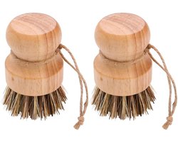 Dailygoods- Schotelborstel Houten - 2 Stuks - Natuurlijke Vezels - Sisal/Kokos - Biologisch Afbreekbaar - Veilig in Gebruik - Afwasborstel