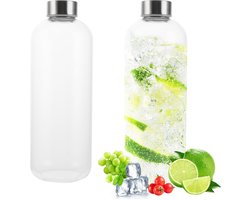 Dailygoods - Set van 2 Borosilicaat Glazen Flessen 1 Liter - Met Neopreen Cover, Vaatwasserbestendig