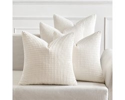 Dailygoods - Set van 4 Decoratieve Kussenslopen van Ribfluweel - Boho Woonaccessoires, 40 x 40 cm, Wit