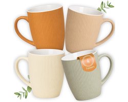 Dailygoods - Set van 4 moderne koffiekopjes in oranje, beige, crème, grijs - Vaatwasmachine- en magnetronbestendig