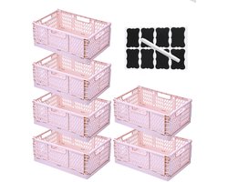 Dailygoods - Set van 6 Vouwbare Opbergdozen met Labels en Pennen - Roze, Voor Keuken en Kantoor