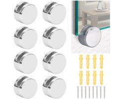 Dailygoods- Spiegelbevestigingen 8 Stuks - Wandophangingen - Zinklegering - Spiegelklemmen - Glazen Clipbeugel - Glanzend Zilver - Geschikt voor Badkamerspiegel - Spiegelhouders