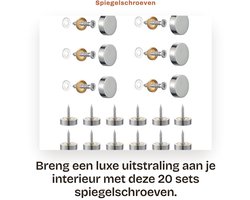 Dailygoods- Spiegelschroeven 20 Sets - Roestvrij Staal - Antislip Rubberen Ring - Gepolijste Doppen - Decoratie - 18 mm Afmetingen - Decoratieschroeven