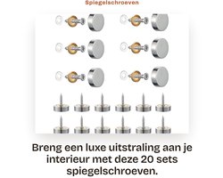 Dailygoods- Spiegelschroeven 20 Sets - Roestvrij Staal - Antislip Rubberen Ring - Gepolijste Doppen - Decoratie - 18 mm Afmetingen - Decoratieschroeven